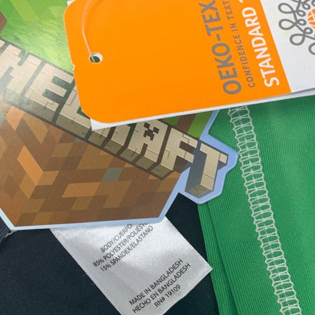 NWT New Minecraft Creeper Boys Small PolySpandex UPF 50+ Short Sleeve Swim Shirt