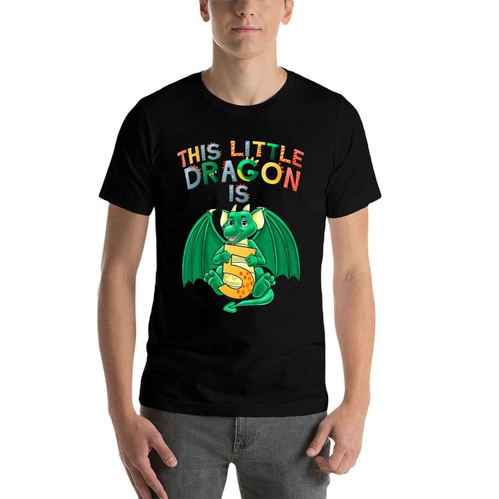 Kids This Little Dragon Is 5 Dragon 5th Birthday 5 Year Old Boy  Durable T-Shirt