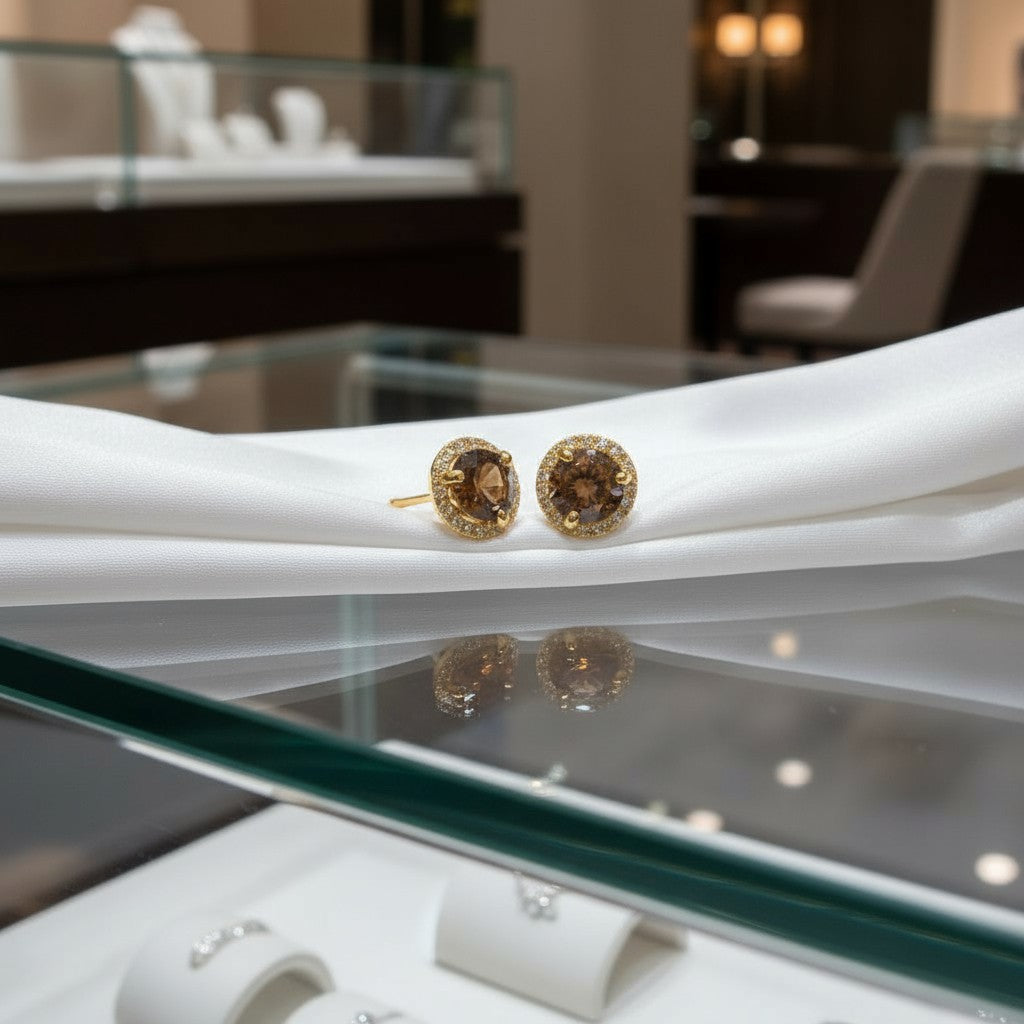 Endless Love Collection 14K gold w/ Diamond Halo Earrings<br>Portuguese Cut • 5.5mm