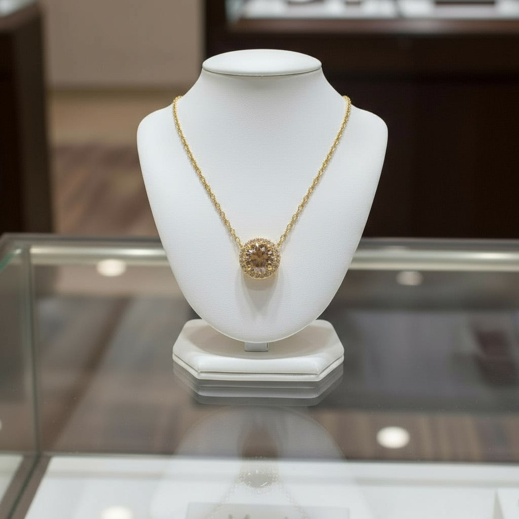 Endless Love Collection 14k Gold w/ Diamond Halo Pendant<br>Portuguese Cut • 5.5mm w/chain
