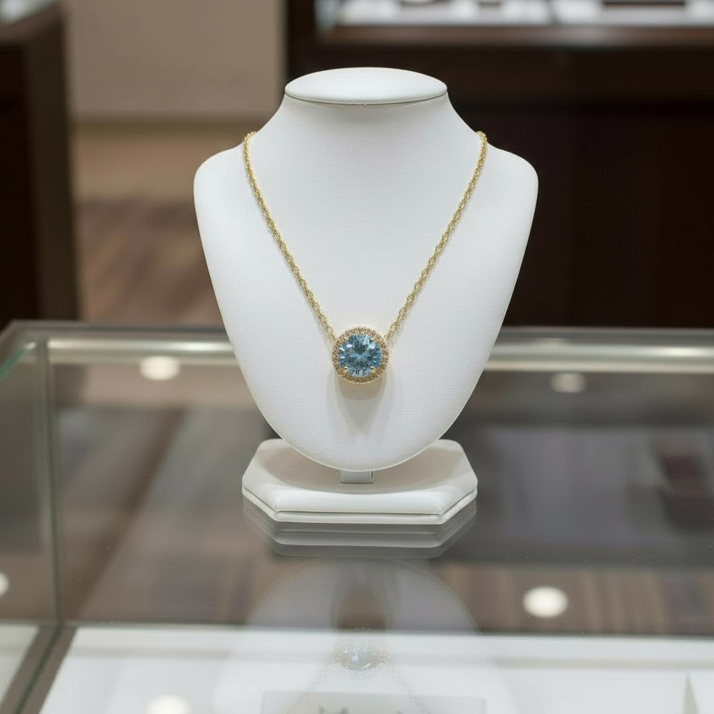 Endless Love Collection 14k Gold w/ Diamond Halo Pendant<br>Portuguese Cut • 5.5mm w/chain