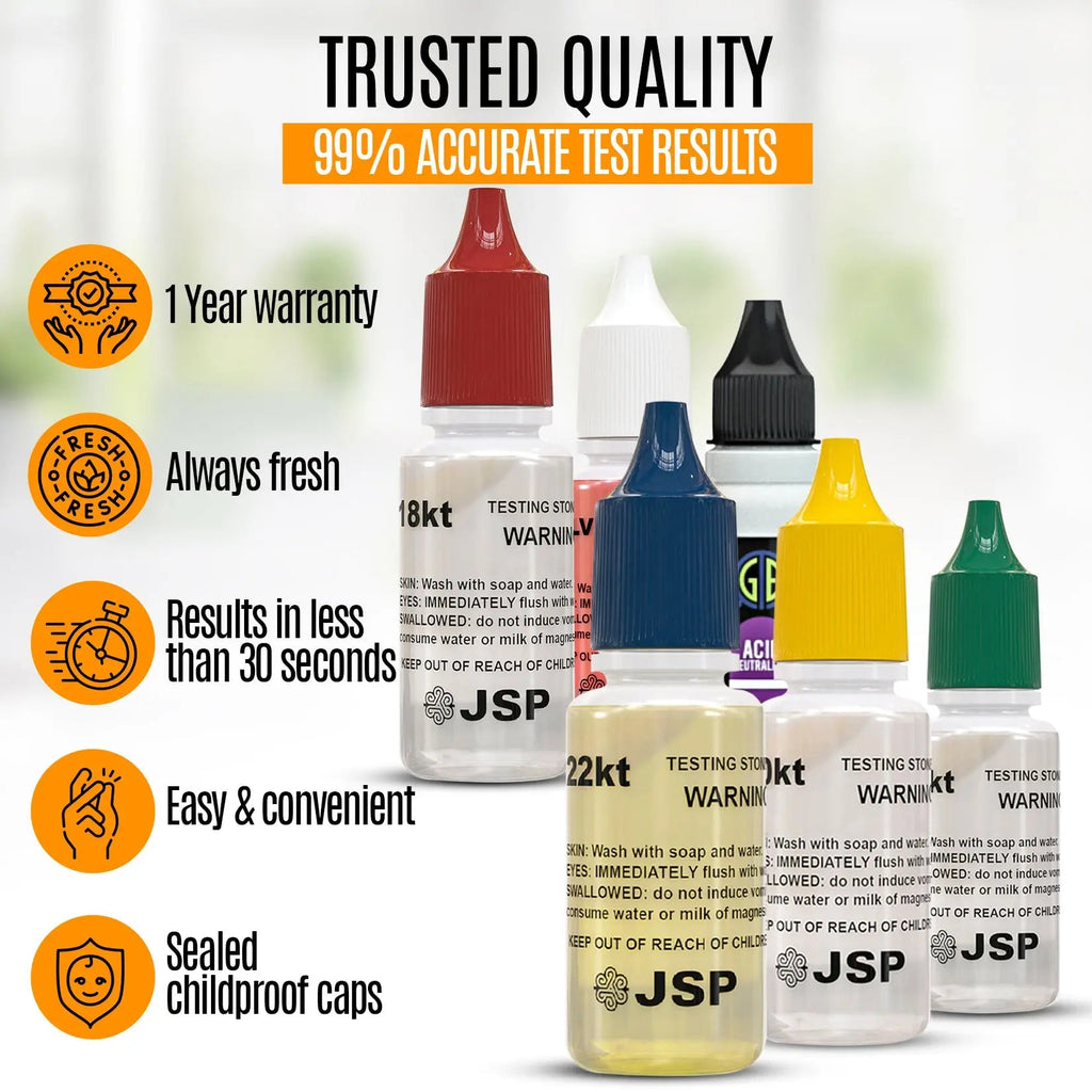 JSP Gold 10K & 14K Jewelry Testing Acid Tester Kit + Scratch Stone Detect Precious Metals