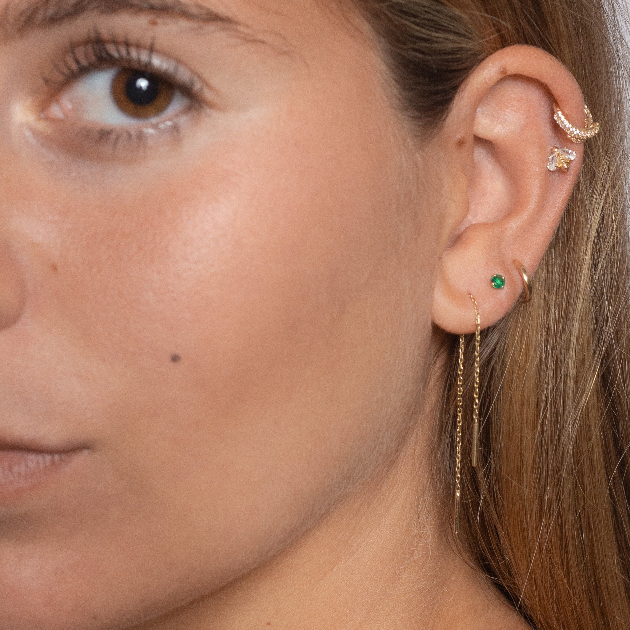 14K Solid Gold Ear Chain Threader Earring