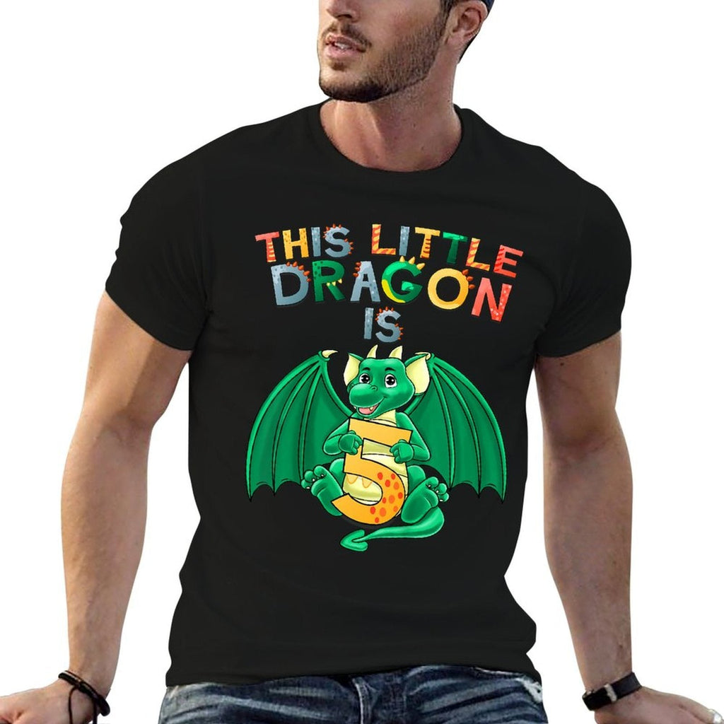 Kids This Little Dragon Is 5 Dragon 5th Birthday 5 Year Old Boy  Durable T-Shirt