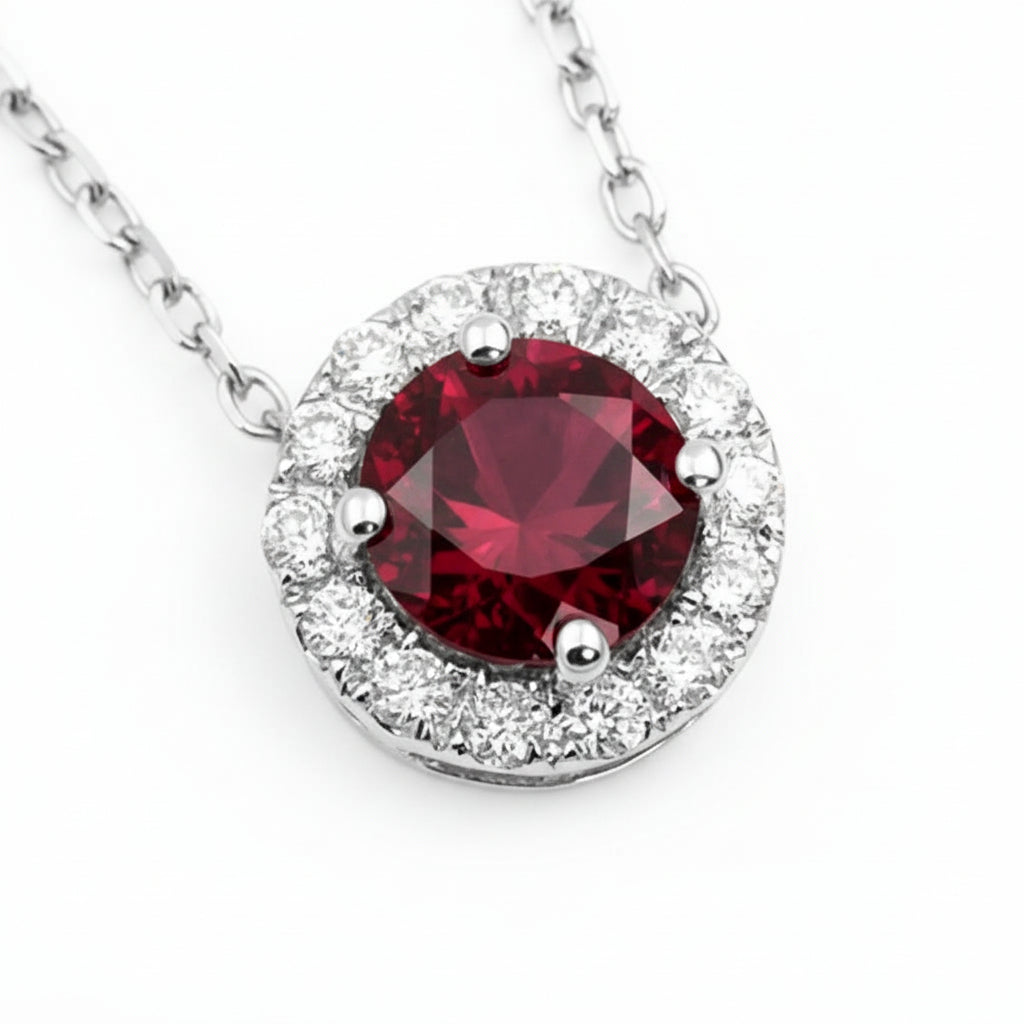 Endless Love Collection 14k Gold w/ Diamond Halo Pendant<br>Portuguese Cut • 5.5mm w/chain